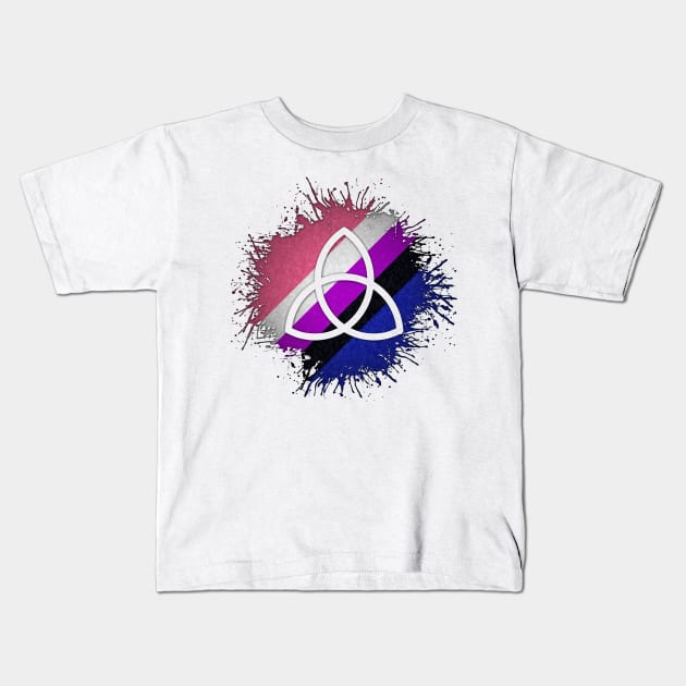 Paint Splatter Gender Fluid Pride Flag Triquetra Symbol Kids T-Shirt by LiveLoudGraphics